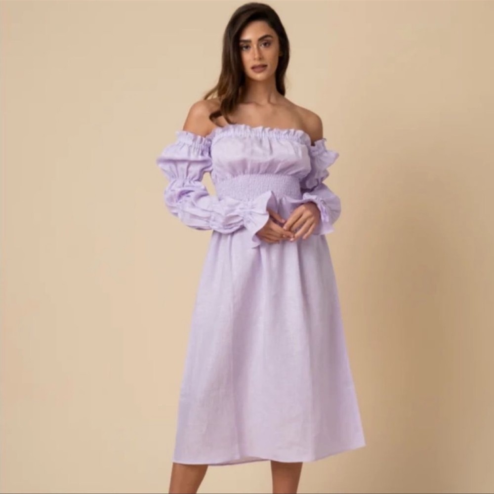 Brand New sleeper lavender linen off shoulder dress-XL